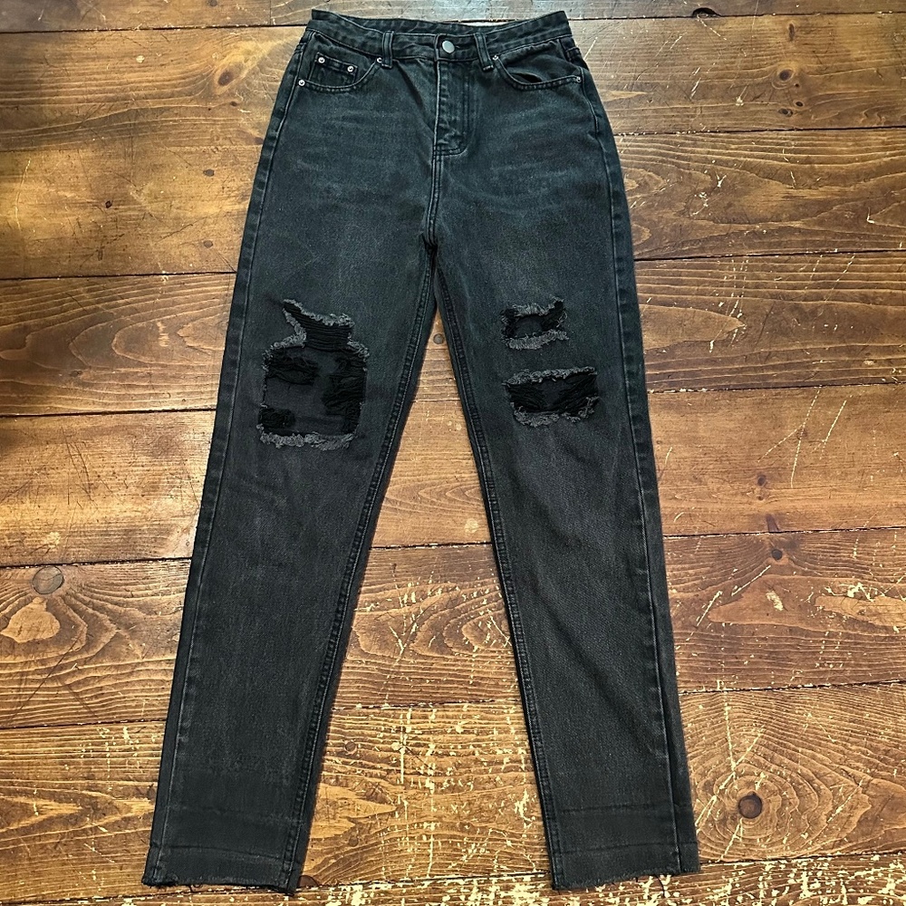 Shein Black Distressed Ripped Jeans New Size Small